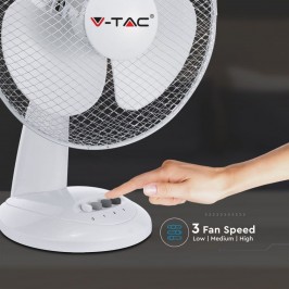 V-TAC VT-4012-3 VENTILATORE OSCILLANTE DA TAVOLO 40W A 3 PALE COLORE BIANCO - SKU 7924