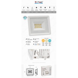 V-TAC VT-4914 FARO LED FLOODLIGHT 10W SMD SLIM IP65 BIANCO 75 lm/W - SKU 6730 / 6731 / 6732
