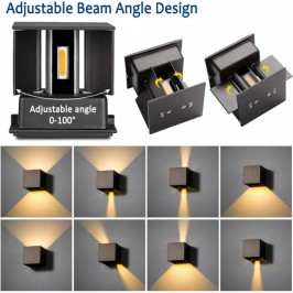 Lampada 12w COB LED Cubo Applique Parete NERO 220V Luce Biemissione 1200lm Regolabile IP65