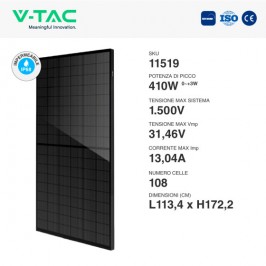 VT-410 Kit 12,7kW 31 Pannelli Solari Fotovoltaici 410W 108 Celle IP68 Telaio Nero - SKU 1151931