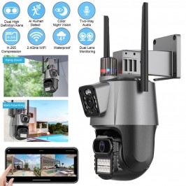 IP Telecamera 8MP 4K esterno WiFi PTZ 2 obiettivo doppio schermo 8X zoom CCTV