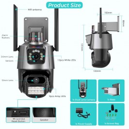 IP Telecamera 8MP 4K esterno WiFi PTZ 2 obiettivo doppio schermo 8X zoom CCTV
