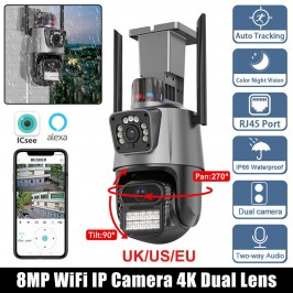 IP Telecamera 8MP 4K esterno WiFi PTZ 2 obiettivo doppio schermo 8X zoom CCTV