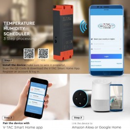 V-TAC SMART HOME VT-5145 Programmatore di Umidità e Temperatura 16A Compatibile ad Amazon Alexa Google Home e Nest - SKU 8467