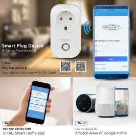 V-Tac Smart VT-5001 Presa 10A Shuko Wi-Fi con Spina Shuko Compatibile Alexa Google Home - SKU 8415