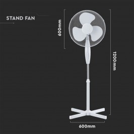 V-TAC VT-4016-3 VENTILATORE A PIANTANA 40W 3 PALE IN PLASTICA COLORE BIANCO ALTEZZA 1200MM - SKU 7922