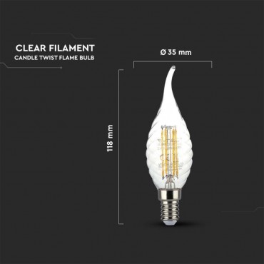 LAMPADINA LED E14 4W CANDLE FLAME BULB C35 CANDELA FIAMMA TWIST FILAMENT VETRO