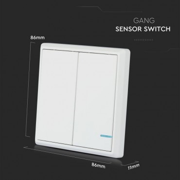 V-TAC VT-5132 Interruttore Wireless a Doppio Tasto con Sensore Colore Bianco IP54 - SKU 8461