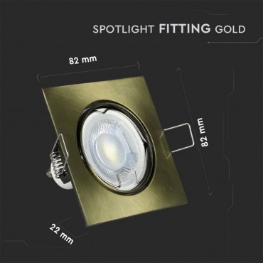 V-TAC VT-779 PORTAFARETTO ORIENTABILE QUADRATO DA INCASSO PER LAMPADINE GU10 E GU5.3 COLORE ORO - SKU 8581