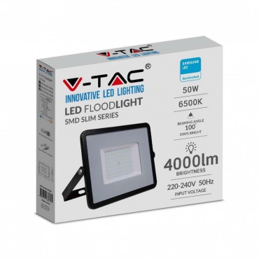 FARO LED FLOODLIGHT 50W SMD SLIM IP65 CHIP SAMSUNG NERO V-TAC PRO VT-50