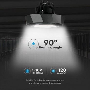 Campana Industriale LED Chip Samsung 100W 120LM/W UFO con Driver Samsung Colore Nero 90° 4000K IP65 Dimmerabile sku 583