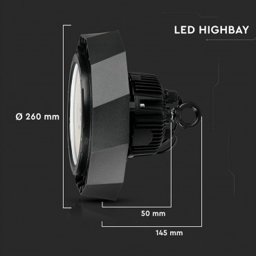 Campana Industriale LED Chip Samsung 100W 120LM/W UFO con Driver Samsung Colore Nero 90° 4000K IP65 Dimmerabile sku 583