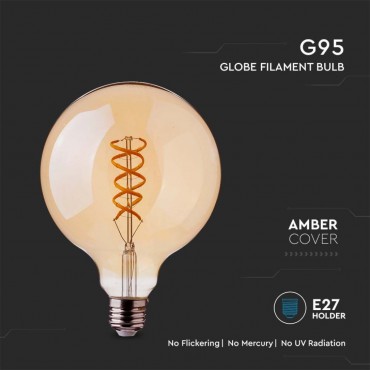 V-TAC VT-2075 LAMPADINA LED E27 4.8W BULB G95 GLOBO FILAMENT VETRO AMBRATO - SKU 217217