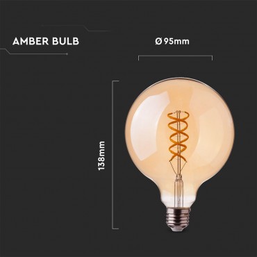 V-TAC VT-2075 LAMPADINA LED E27 4.8W BULB G95 GLOBO FILAMENT VETRO AMBRATO - SKU 217217