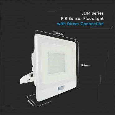 V-TAC VT-158S FARO LED FLOODLIGHT 50W SMD IP65 CHIP SAMSUNG SENSORE MOVIMENTO E CREPUSCOLARE BIANCO
