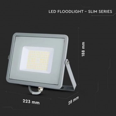 Faro LED SMD Chip Samsung 50W 115LM/W Colore Grigio LUCE BIANCA FREDDA 6500K IP65 V-TAC PRO