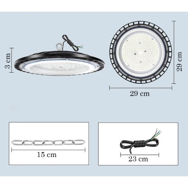 CAMPANA LED UFO FARO INDUSTRIALE 150W LAMPADA SOSPENSIONE SLIM LUCE FREDDA o NATURALE  IP65
