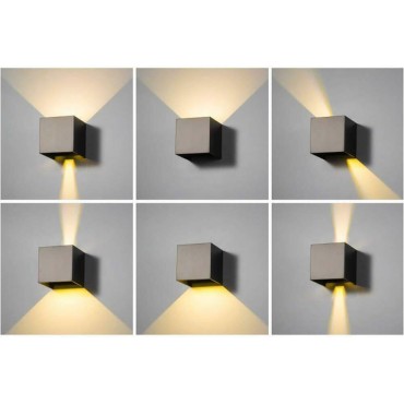 Lampada 12w COB LED Cubo GRIGIO Applique Parete 220V Luce Biemissione 1200lm Regolabile IP65