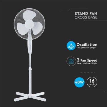 Ventilatore con Base a Croce 40W Altezza Regolabile Max 120cm 3 Pale a 3 Velocità Rotante Colore Bianco o nero DA 55W 5 PALE
