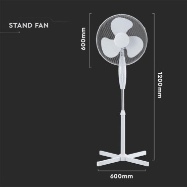Ventilatore con Base a Croce 40W Altezza Regolabile Max 120cm 3 Pale a 3 Velocità Rotante Colore Bianco o nero DA 55W 5 PALE
