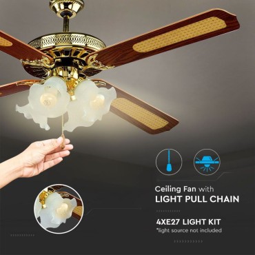 VENTILATORE DA SOFFITTO 60W 4 PALE CON PORTALAMPADA PER 4 LAMPADINE LED E27