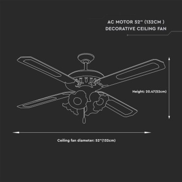 VENTILATORE DA SOFFITTO 60W 4 PALE CON PORTALAMPADA PER 4 LAMPADINE LED E27