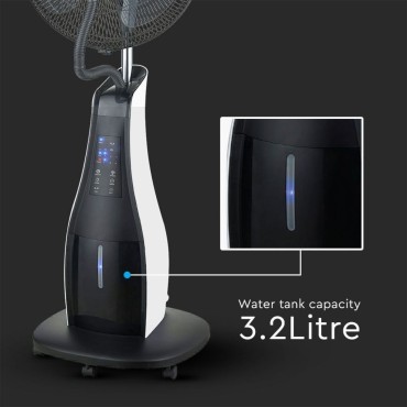 VENTILATORE NEBULIZZATORE A PIANTANA 80W 3 PALE BASE A ROTELLE CON TELECOMANDO 3 Pale da 17 POLLICI Capacità 3.2L