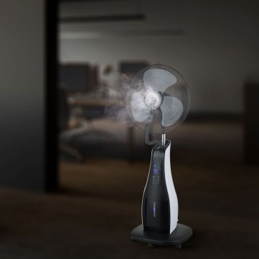 VENTILATORE NEBULIZZATORE A PIANTANA 80W 3 PALE BASE A ROTELLE CON TELECOMANDO 3 Pale da 17 POLLICI Capacità 3.2L