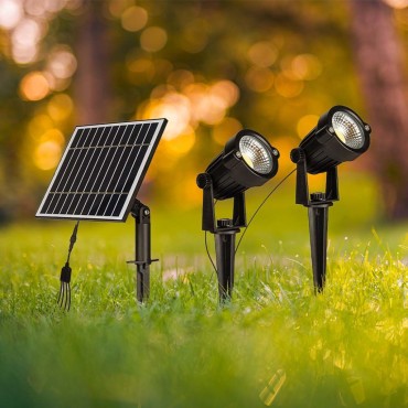 2 LAMPADE LED COB DA GIARDINO 2X1,2W IP65 DA INTERRAMENTO CON PANNELLO SOLARE COLORE NERO