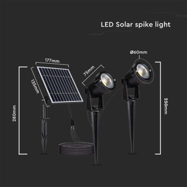 2 LAMPADE LED COB DA GIARDINO 2X1,2W IP65 DA INTERRAMENTO CON PANNELLO SOLARE COLORE NERO