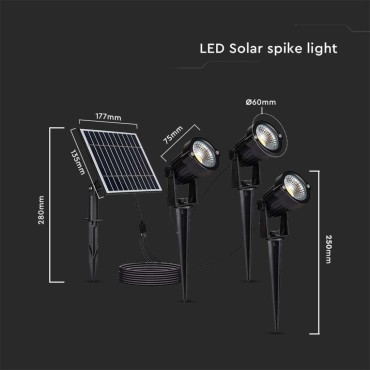 3 LAMPADE LED COB DA GIARDINO 3X1,2W IP65 DA INTERRAMENTO CON PANNELLO SOLARE COLORE NERO