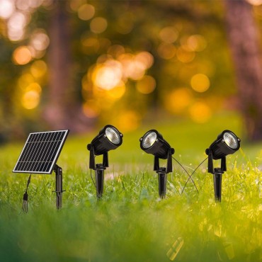 3 LAMPADE LED COB DA GIARDINO 3X1,2W IP65 DA INTERRAMENTO CON PANNELLO SOLARE COLORE NERO