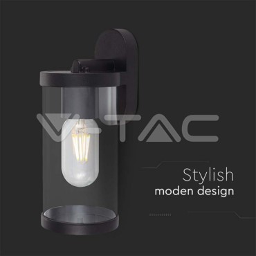 Lampada LED da Giardino Cilindrica con Portalampada E27 con Corpo Nero Copertura Trasparente IP44