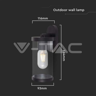 Lampada LED da Giardino Cilindrica con Portalampada E27 con Corpo Nero Copertura Trasparente IP44