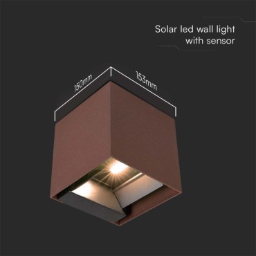 Lampada LED Applique led da Giardino con Pannello solare e Sensore 9W Colore Corten LUCE CALDA O LUCE NATURALE