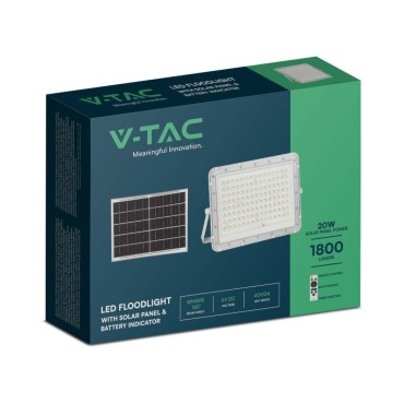 FARO LED FLOODLIGHT VT-180W 20W IP65 COLORE BIANCO CON PANNELLO SOLARE E TELECOMANDO