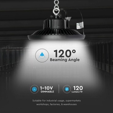 LAMPADA INDUSTRIALE LED UFO SHAPE 100W SMD 120° DIMMERABILE HIGH BAY CHIP SAMSUNG LUCE BIANCA FREDDA