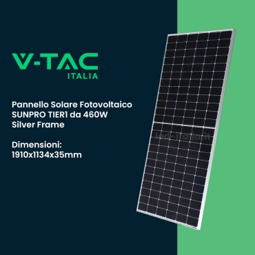 V-TAC Pannello Solare Fotovoltaico SUNPRO TIER1 da 460W Silver Frame 1910x1134x35mm