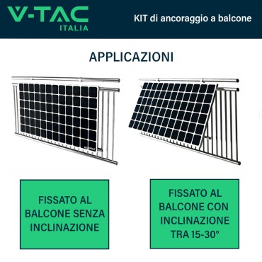 V-TAC KIT di Montaggio da Balcone per Pannello Solare Fotovoltaico Inclinazione Regolabile SKU 11587