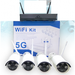 KIT 5G VIDEOSORVEGLIANZA 4 TELECAMERE WIRELESS FULL HD WIFI REMOTO IP LAN NVR