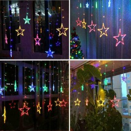 CATENA STELLE  TENDA LUMINOSA DI NATALE LUCI NATALIZIE LED LUCE RGB BIANCO CALDO BIANCO FREDDO STELLA ADDOBBI