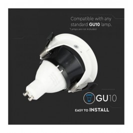 V-TAC VT-884 PORTAFARETTO ORIENTABILE ROTONDO SEMICERCHIO DA INCASSO PER LAMPADINE GU10 E GU5.3 COLORE BIANCO - SKU 8599