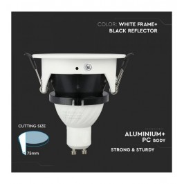 V-TAC VT-884 PORTAFARETTO ORIENTABILE ROTONDO SEMICERCHIO DA INCASSO PER LAMPADINE GU10 E GU5.3 COLORE BIANCO - SKU 8599