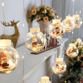 LUCI DI NATALE SFERE BABBO NATALE TENDA NATALIZIA LUMINOSA LED 3MT 10 PALLE BIANCO CALDO
