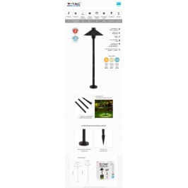 V-TAC VT-907 LAMPADA DA GIARDINO 7W FISSAGGIO A PAVIMENTO O INTERRAMENTO IP65 COLORE NERO - SKU 20316 / 20317 / 20318