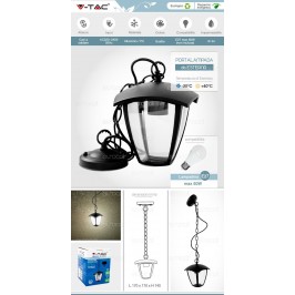 V-TAC VT-735 PORTALAMPADA DA GIARDINO CON ATTACCO A SOFFITTO PER LAMPADINE E27 - SKU 7058