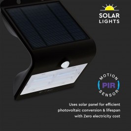 V-TAC VT-768 LAMPADA DA MURO LED 3W CON PANNELLO SOLARE E SENSORE CREPUSCOLARE E MOVIMENTO - SKU 7528