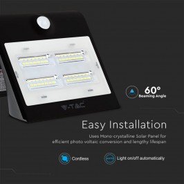 V-TAC VT-768 LAMPADA DA MURO LED 3W CON PANNELLO SOLARE E SENSORE CREPUSCOLARE E MOVIMENTO - SKU 7528