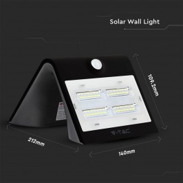 V-TAC VT-768 LAMPADA DA MURO LED 3W CON PANNELLO SOLARE E SENSORE CREPUSCOLARE E MOVIMENTO - SKU 7528