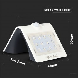 V-TAC VT-767-2 LAMPADA BIANCA DA MURO LED 1,5W CON PANNELLO SOLARE E SENSORE - SKU 8276